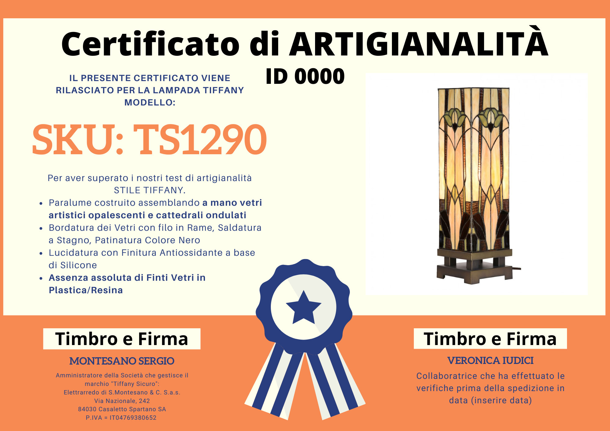 Lampada da Tavolo Tiffany Parallelepipedo Liberty, certificato