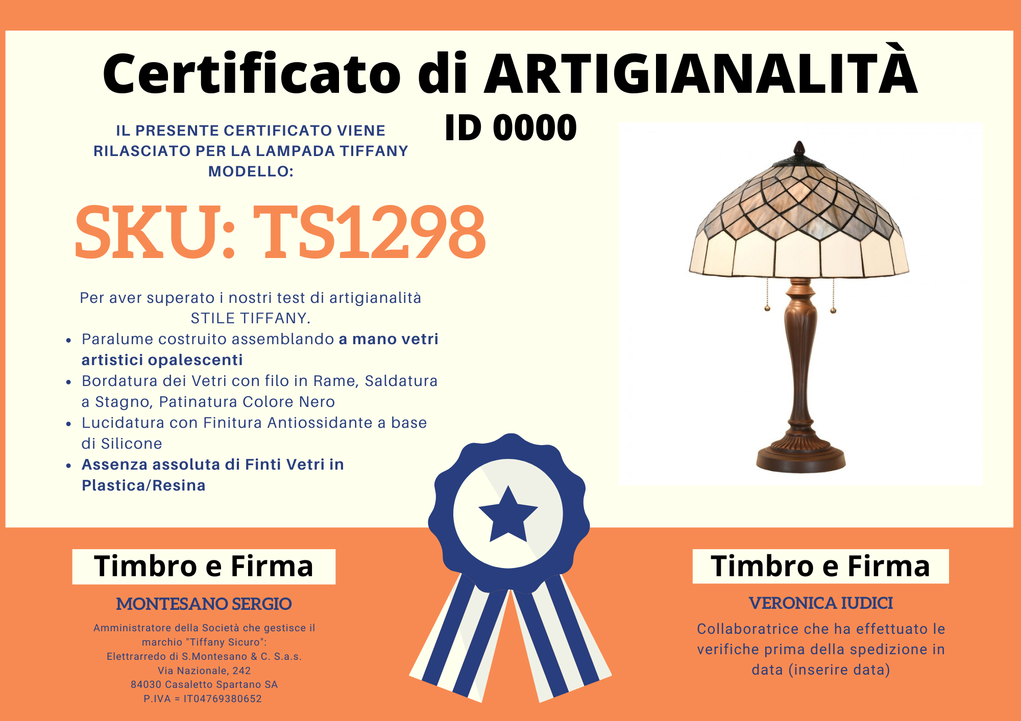 Lampada da tavolo Tiffany in Stile Art Deco, certificato