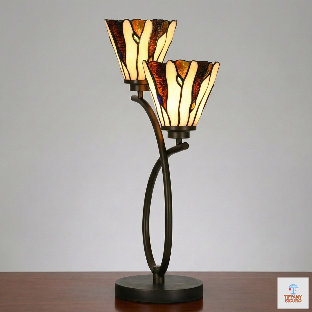 Lampada da Tavolo Tiffany Doppio Vetro, alta 63cm 1 Lampada da Tavolo Tiffany Doppio Vetro
