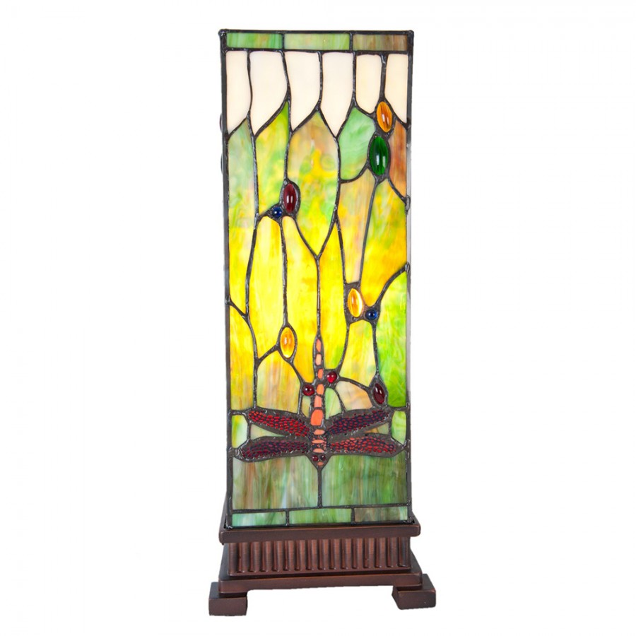 Lampada da Tavolo Tiffany Parallelepipedo Libellule, alta 45cm 2 Lampada da Tavolo Tiffany Parallelepipedo Libellule