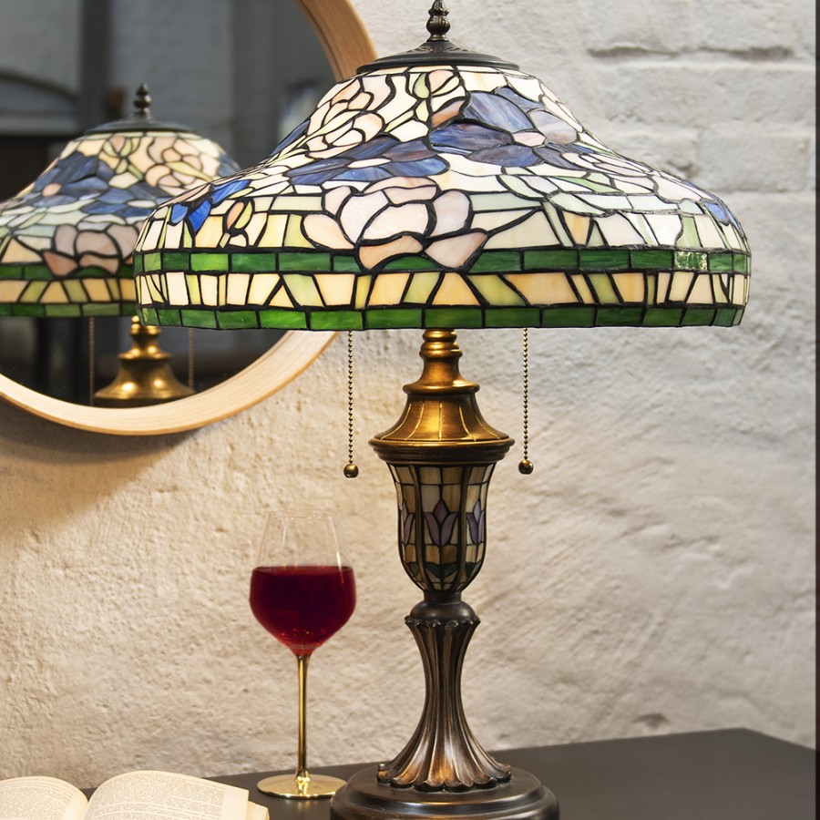 Lampada da Tavolo Tiffany Floreale Base Decorata, 46cm 2 Lampada da Tavolo Tiffany Floreale Base Decorata