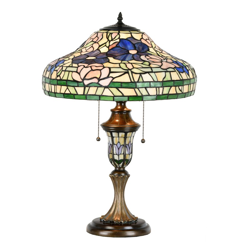 Lampada da Tavolo Tiffany Floreale Base Decorata, 46cm 3 Lampada da Tavolo Tiffany Floreale Base Decorata