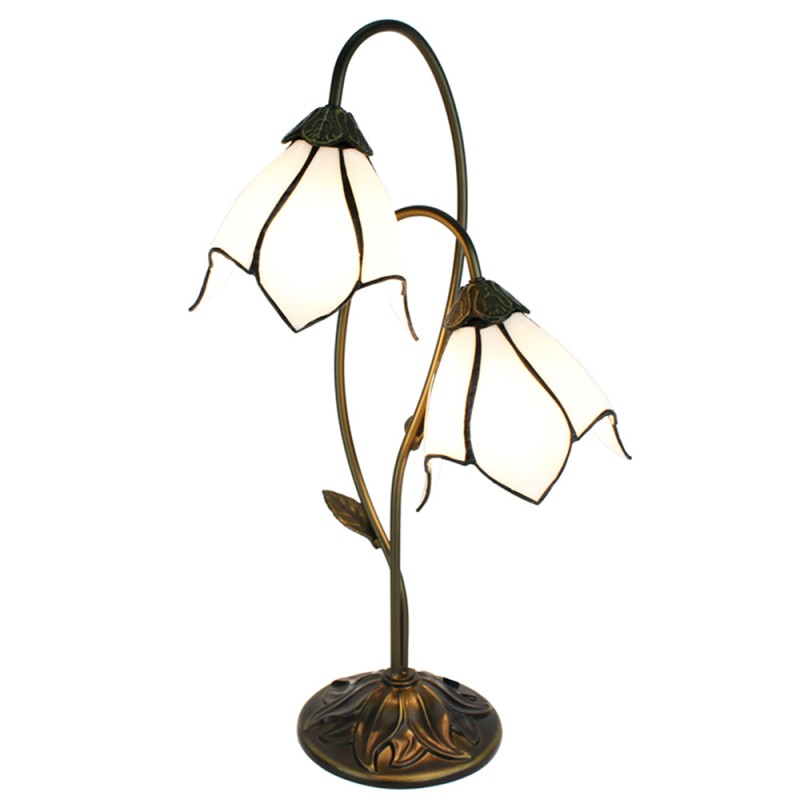 Lampada da Tavolo Tiffany a due Luci Avorio, alta 61cm 2 Lampada da Tavolo Tiffany a due Luci Avorio