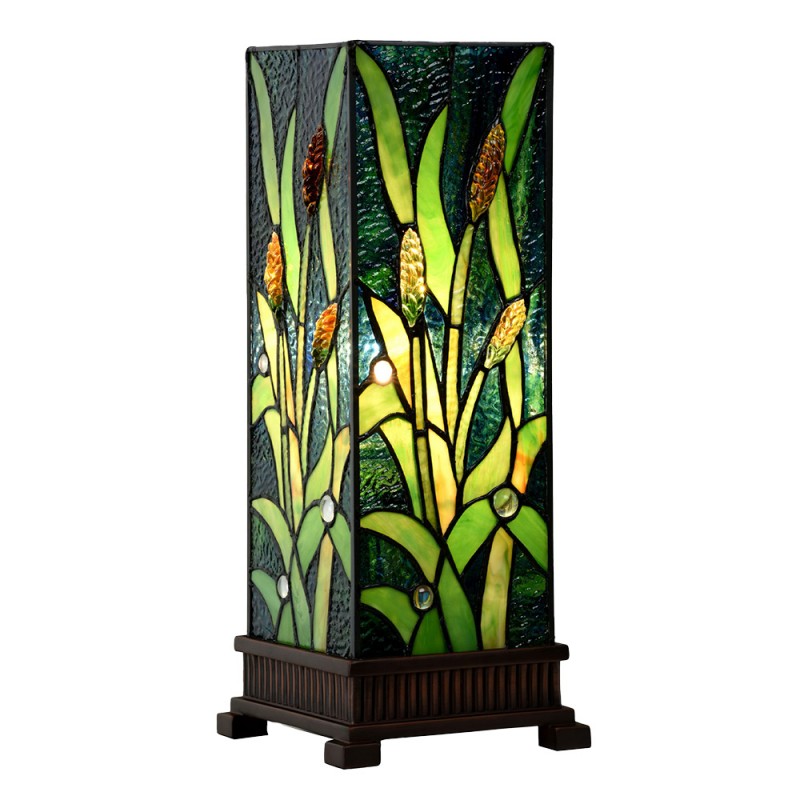 Lampada da Tavolo Tiffany Parallelepipedo Verde, Alta 45cm 2 Lampada da Tavolo Tiffany Parallelepipedo Verde