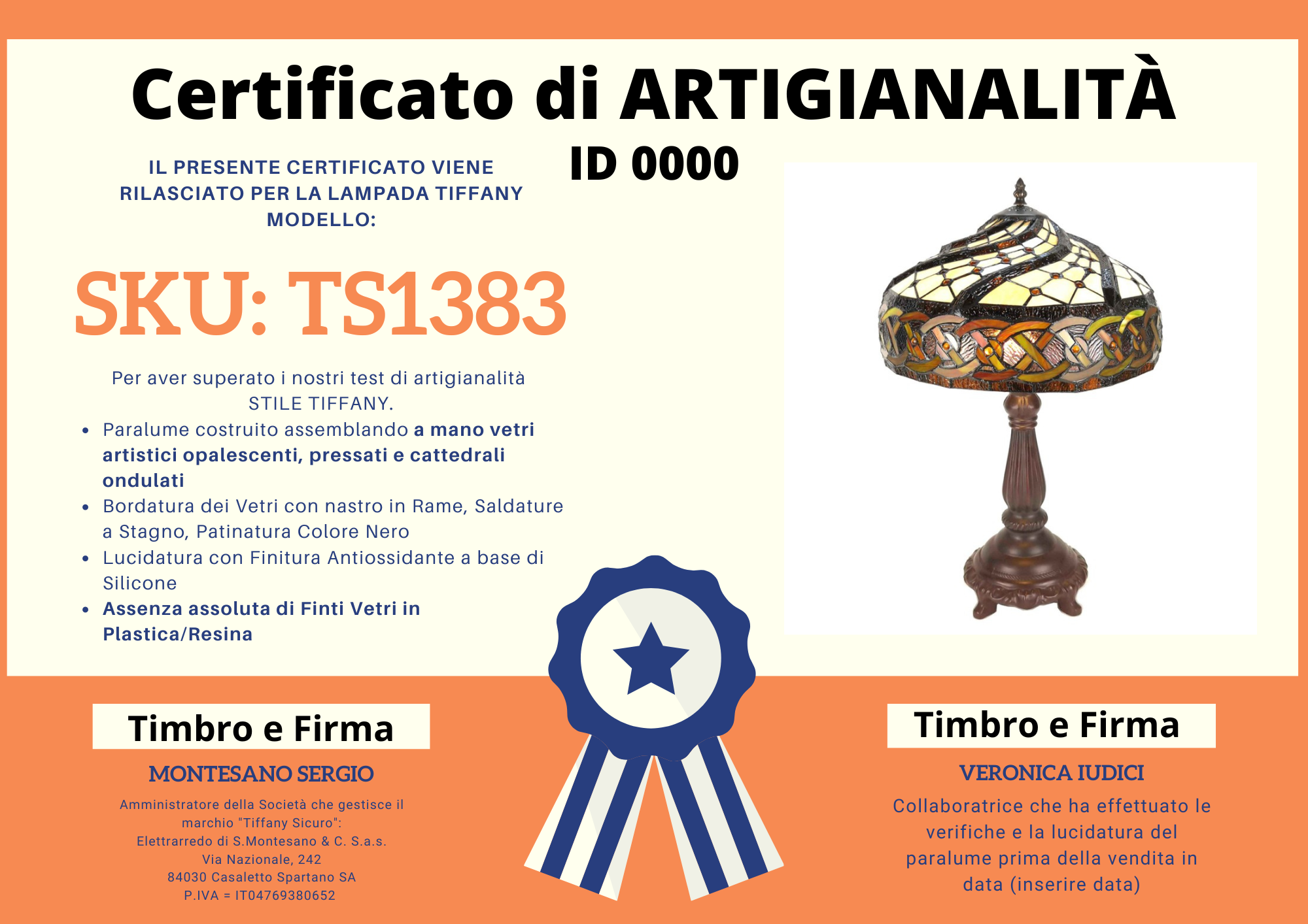Lampada Tiffany da Tavolo in Art Nouveau Liberty, certificato