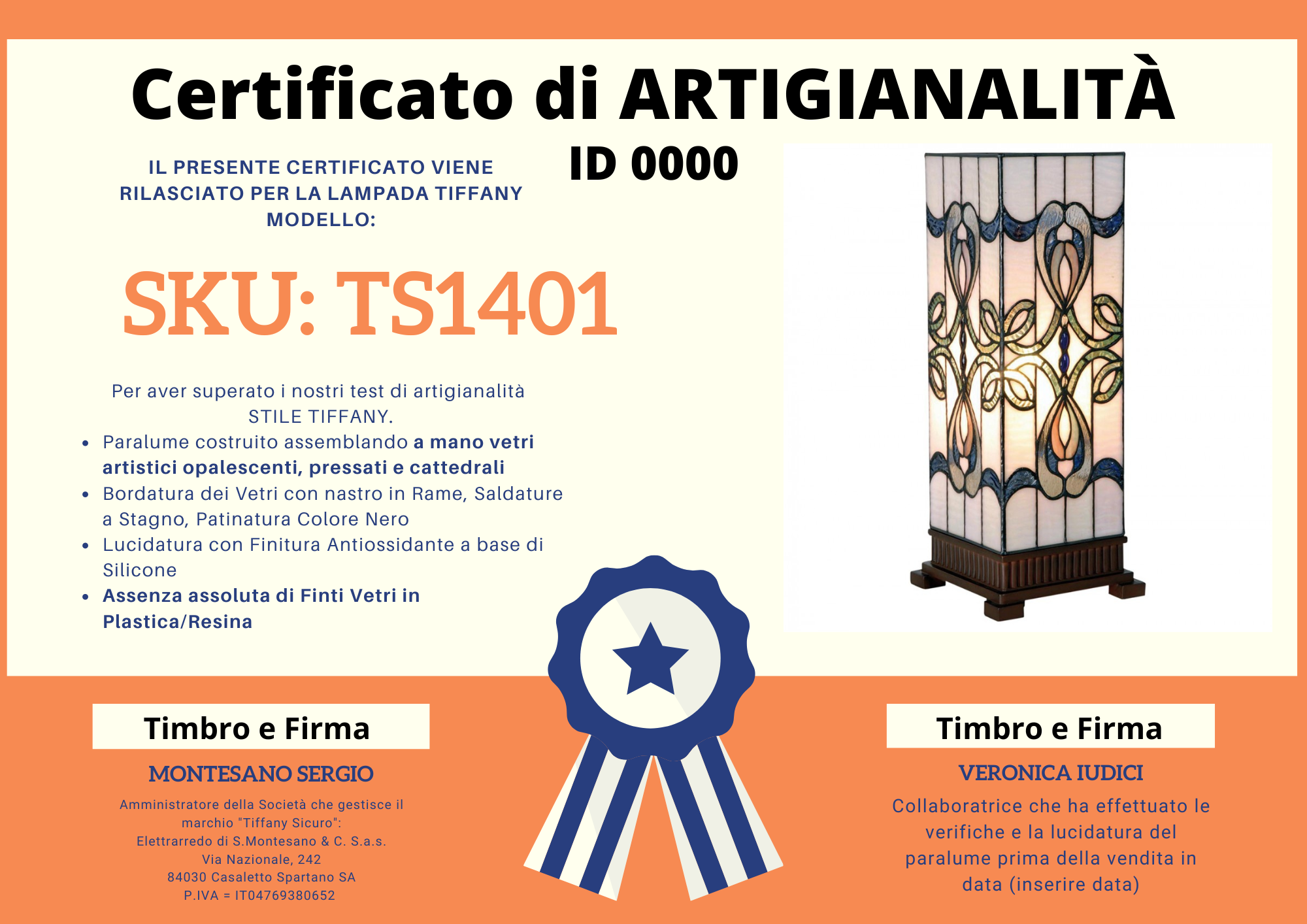 Lampada da Tavolo Tiffany Parallelepipedo Disegni Liberty, certificato