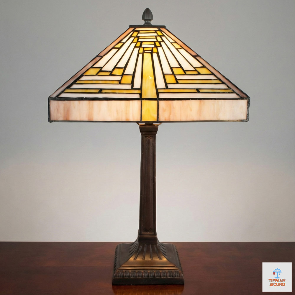 Lampada da Tavolo Tiffany Art Deco Piramide, 31x31cm 1 Lampada da Tavolo Tiffany Art Deco Piramide