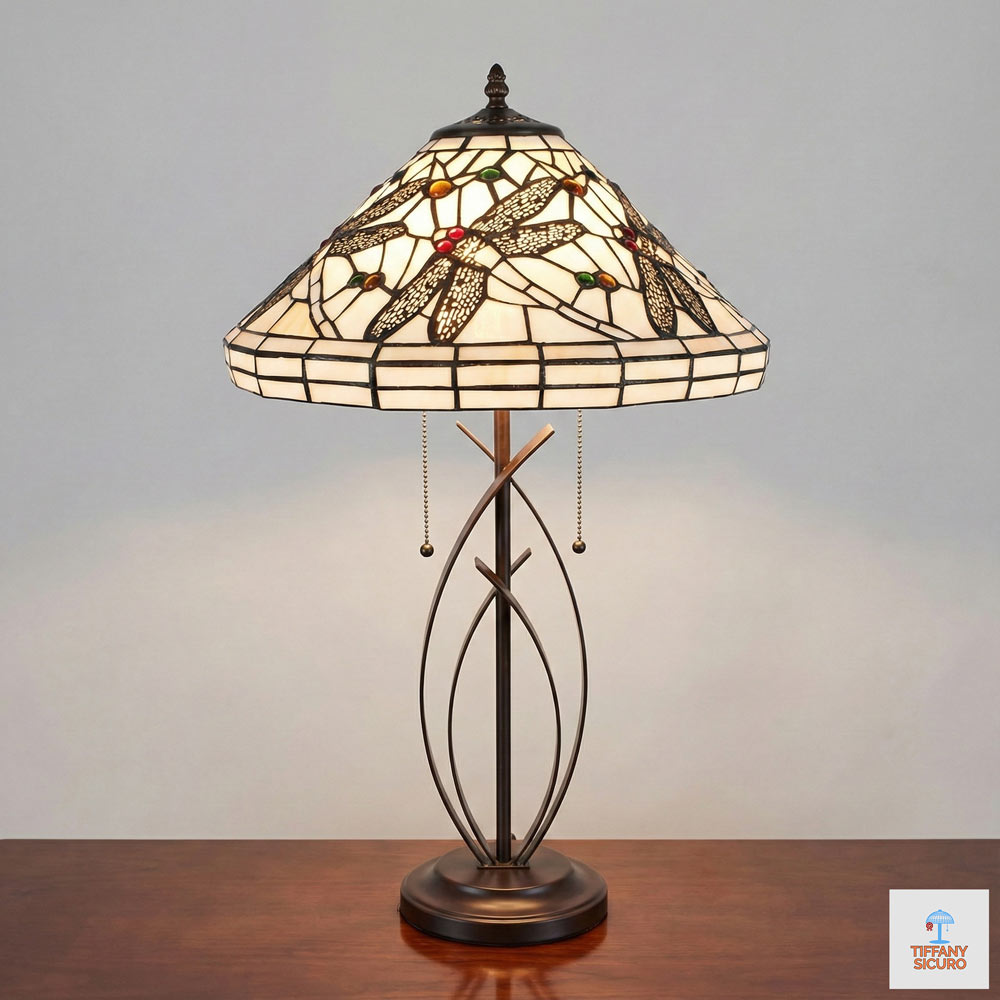 Lampada da Tavolo Tiffany Dragonfly Moderna, alta 41cm 1 Lampada da Tavolo Tiffany Dragonfly Moderna