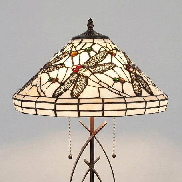 Lampada da Tavolo Tiffany Dragonfly Moderna, alta 41cm 2 Lampada da Tavolo Tiffany Dragonfly Moderna