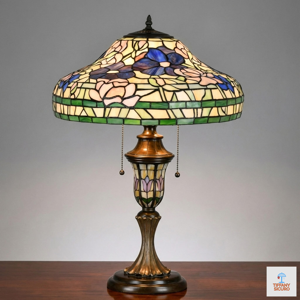 Lampada da Tavolo Tiffany Floreale Base Decorata, 46cm 1 Lampada da Tavolo Tiffany Floreale Base Decorata