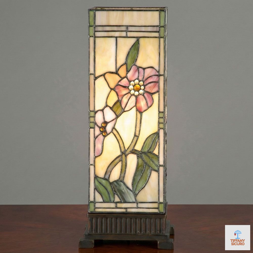 Lampada da Tavolo Tiffany Parallelepipedo Doppio Design, alta 45cm 1 Lampada da Tavolo Tiffany Parallelepipedo Doppio Design