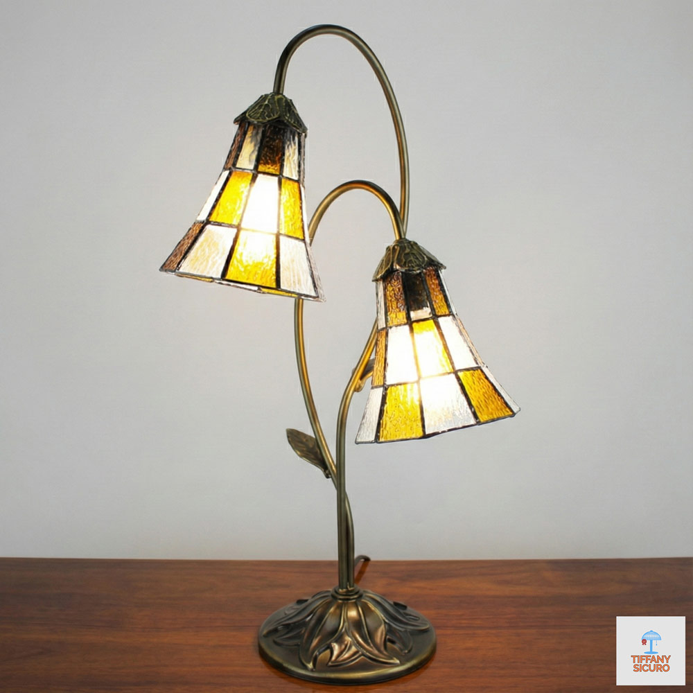 Lampada da Tavolo Tiffany a due Luci, alta 61cm 1 Lampada da Tavolo Tiffany a due Luci