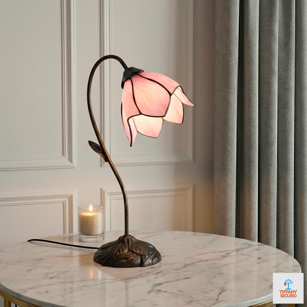 Lumetto Rosa Vetro Ondulato, alto 48cm 1 Lumetto Rosa Vetro Ondulato