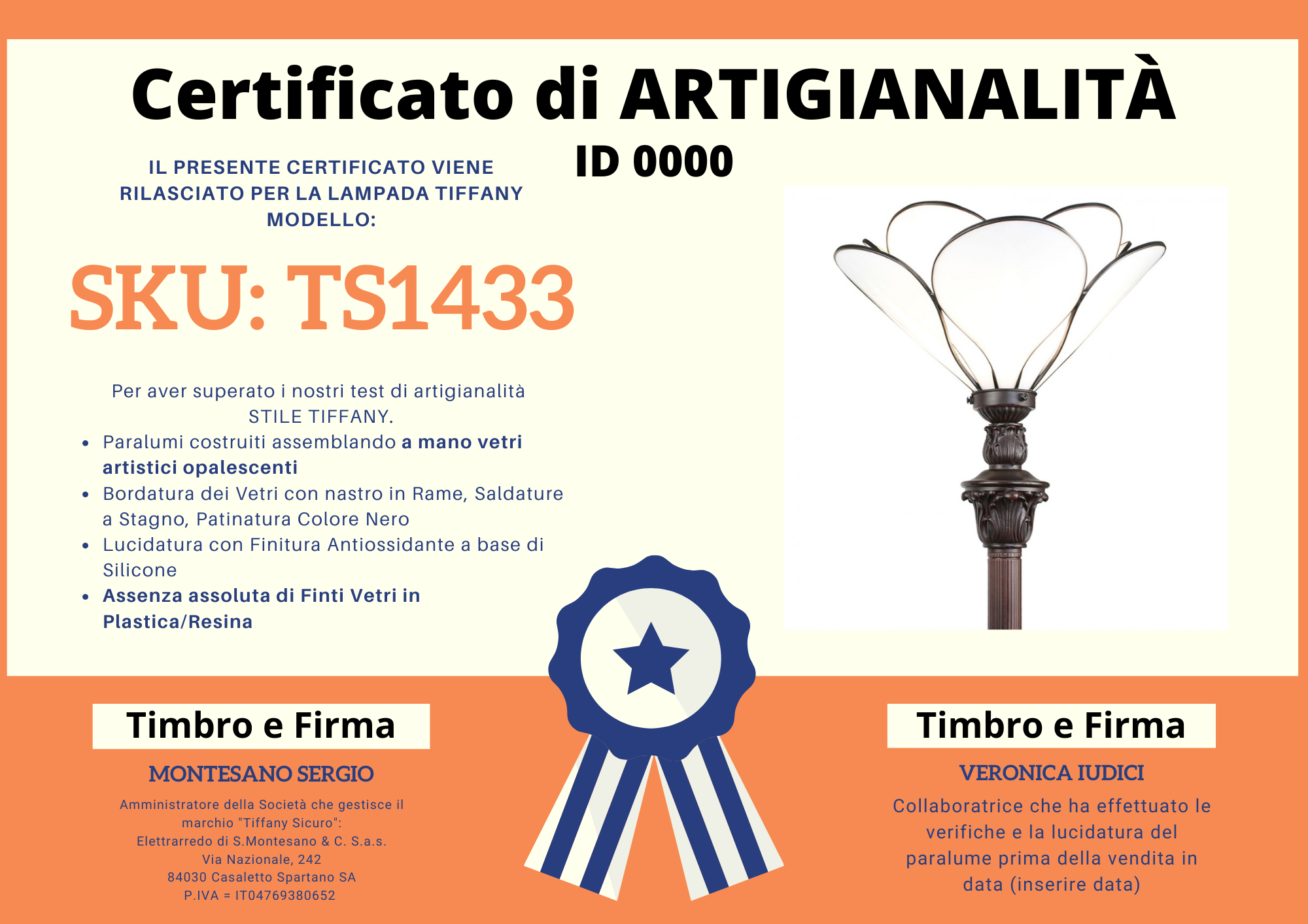 Piantana Tiffany Fiore, 31cm 7 Piantana Tiffany Fiore, certificato