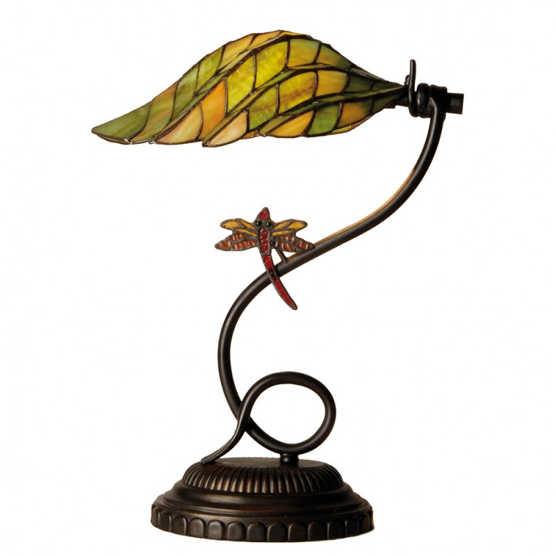 Lampada da Tavolo Tiffany Foglia, alta 45cm 2 Lampada da Tavolo Tiffany Foglia