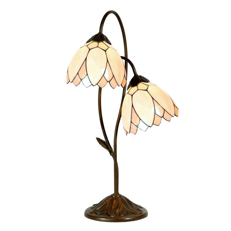 Lampada da Tavolo Tiffany Fiori Due Bracci, alta 61cm 2 Lampada da Tavolo Tiffany Fiori Due Bracci
