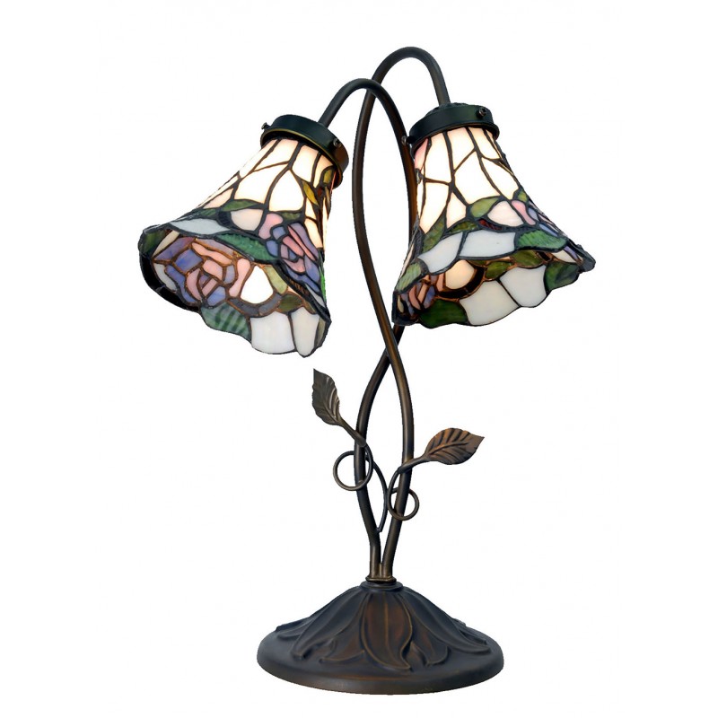 Lampada da Tavolo Tiffany Doppio Braccio, alta 47cm 2 Lampada da Tavolo Tiffany Doppio Braccio