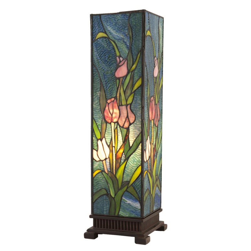 Lampada da Tavolo Tiffany Parallelepipedo Tulipani, alta 58cm 2 Lampada da Tavolo Tiffany Parallelepipedo Tulipani