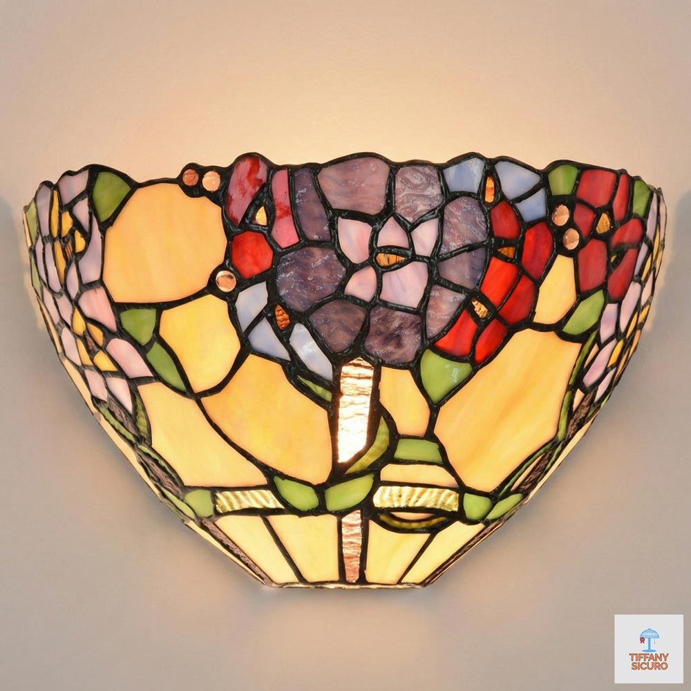 Applique Tiffany o Abatjour Tiffany a Parete Floreale, larga 30cm 1 Applique Tiffany o Abatjour Tiffany a Parete Floreale