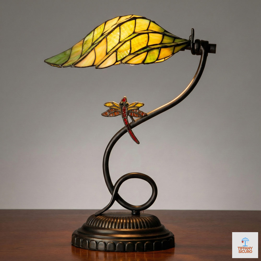 Lampada da Tavolo Tiffany Foglia, alta 45cm 1 Lampada da Tavolo Tiffany Foglia