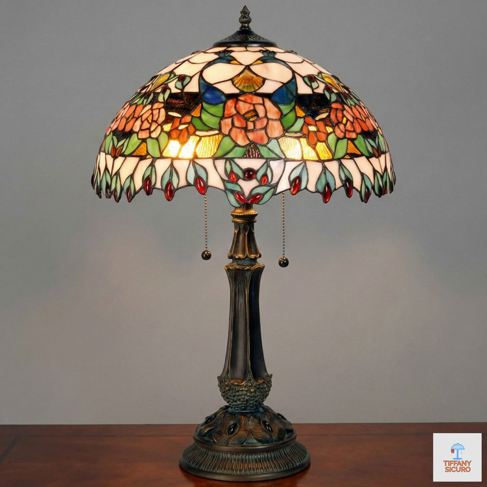 Lampada da Tavolo Tiffany Liberty con Rose, 41cm 1 Lampada da Tavolo Tiffany Liberty con Rose