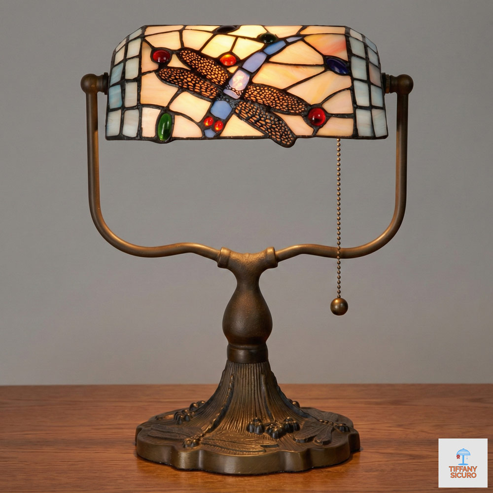 Lampada da Tavolo Tiffany Ministeriale Dragonfly, alta 36cm 1 Lampada da Tavolo Tiffany Ministeriale Dragonfly