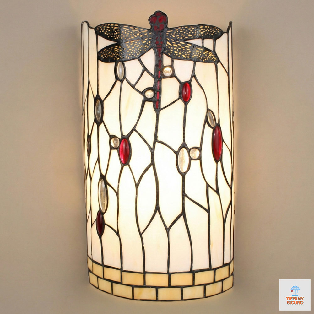 Applique Tiffany o Abatjour Tiffany a Parete Dragonfly, larga 20cm 1 Applique Tiffany o Abatjour Tiffany a Parete Dragonfly
