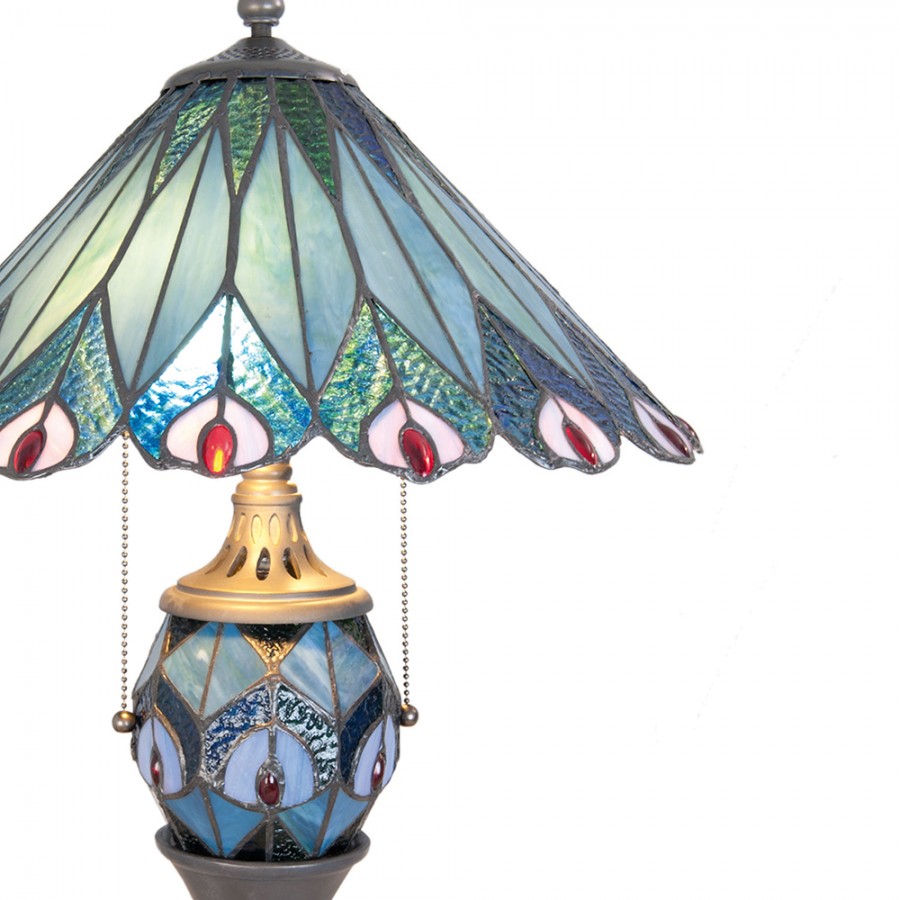 Lampada da Tavolo Tiffany Penne di Pavone, dettagli paralume tiffany