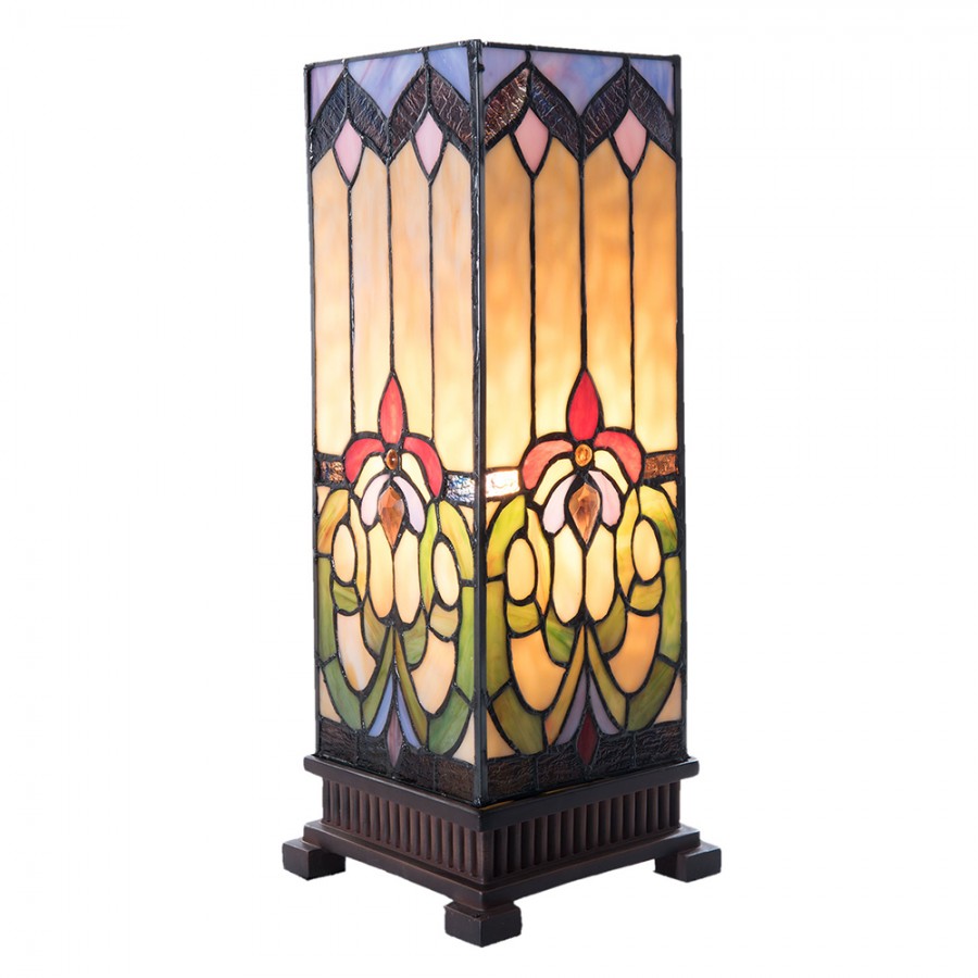 Lampada da Tavolo Tiffany Parallelepipedo Stile Deco, alta 44cm 2 Lampada da Tavolo Tiffany Parallelepipedo Stile Deco