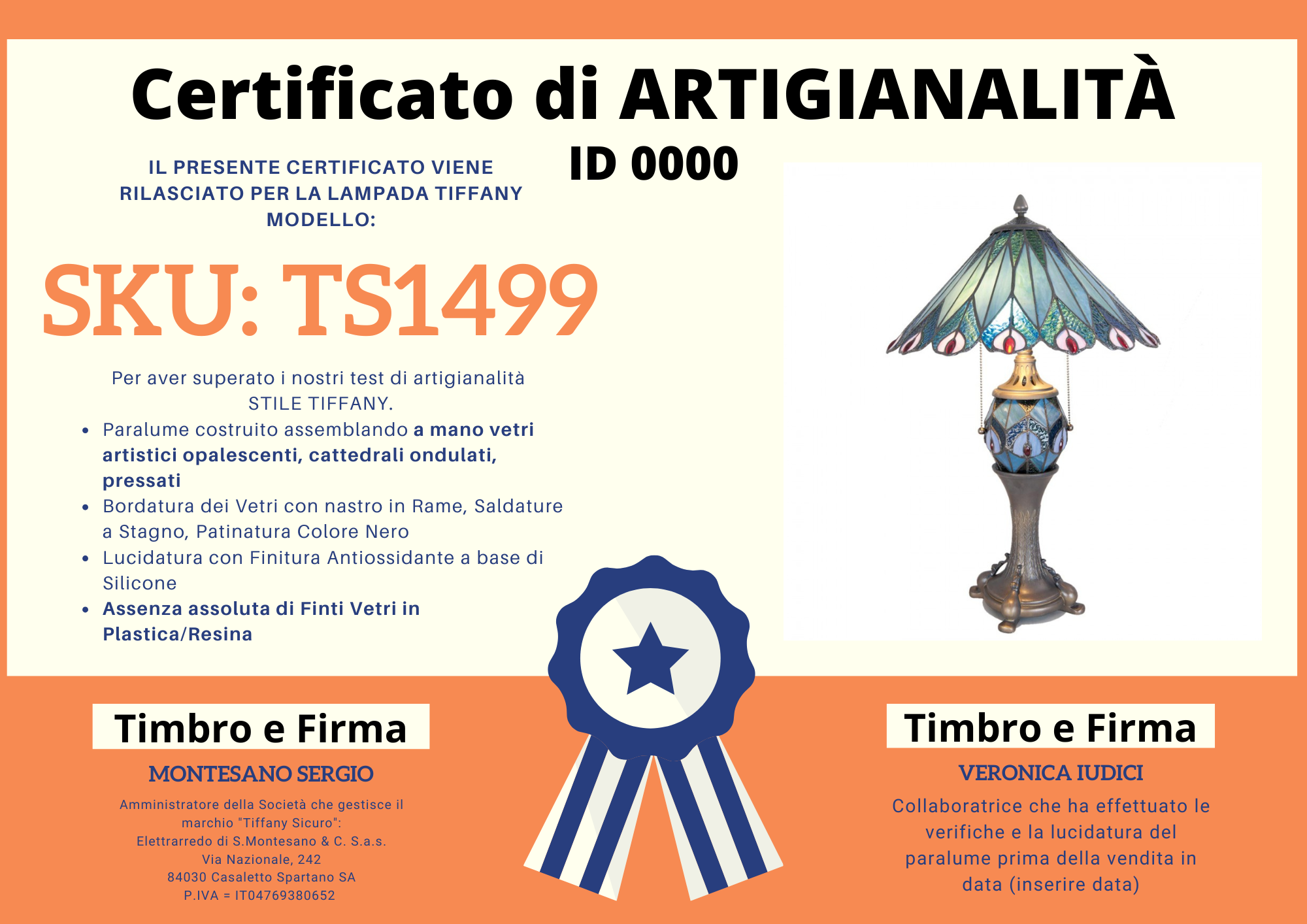 Lampada da Tavolo Tiffany Penne di Pavone, certificato