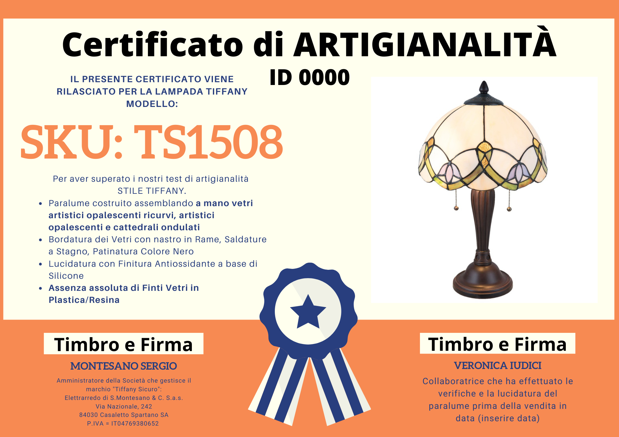 Lampada da Tavolo Tiffany Floreale Vetri Ricurvi, certificato