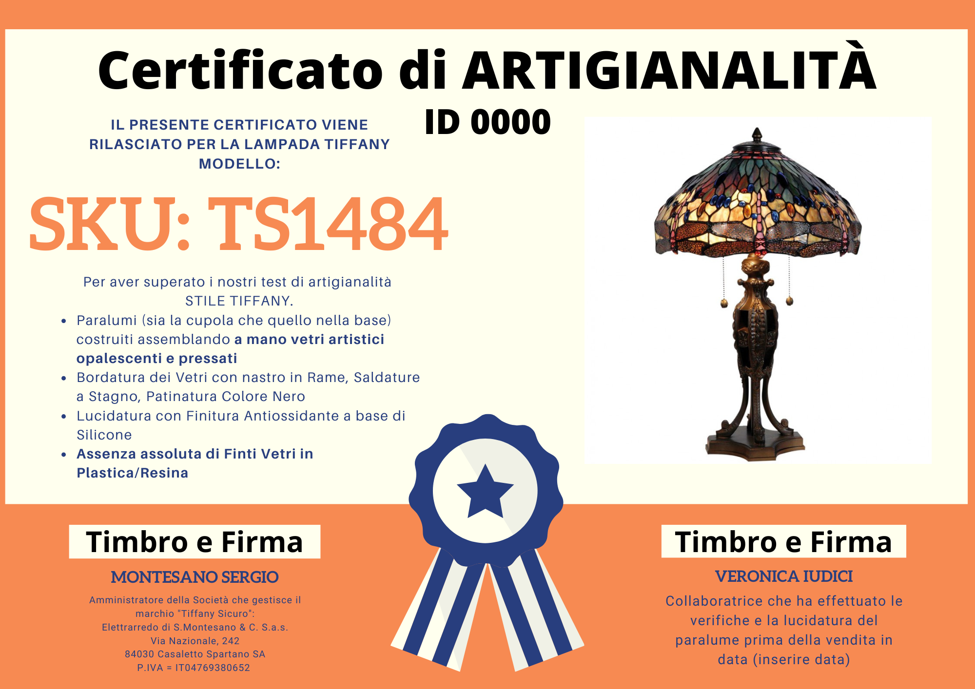 Lampada da Tavolo Tiffany Libellule Dragonfly, certificato