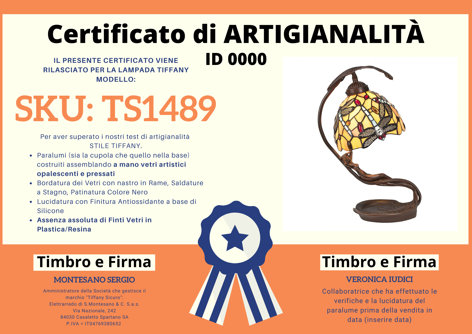 Lampada da Tavolo Tiffany Scultura Libellule, certificato
