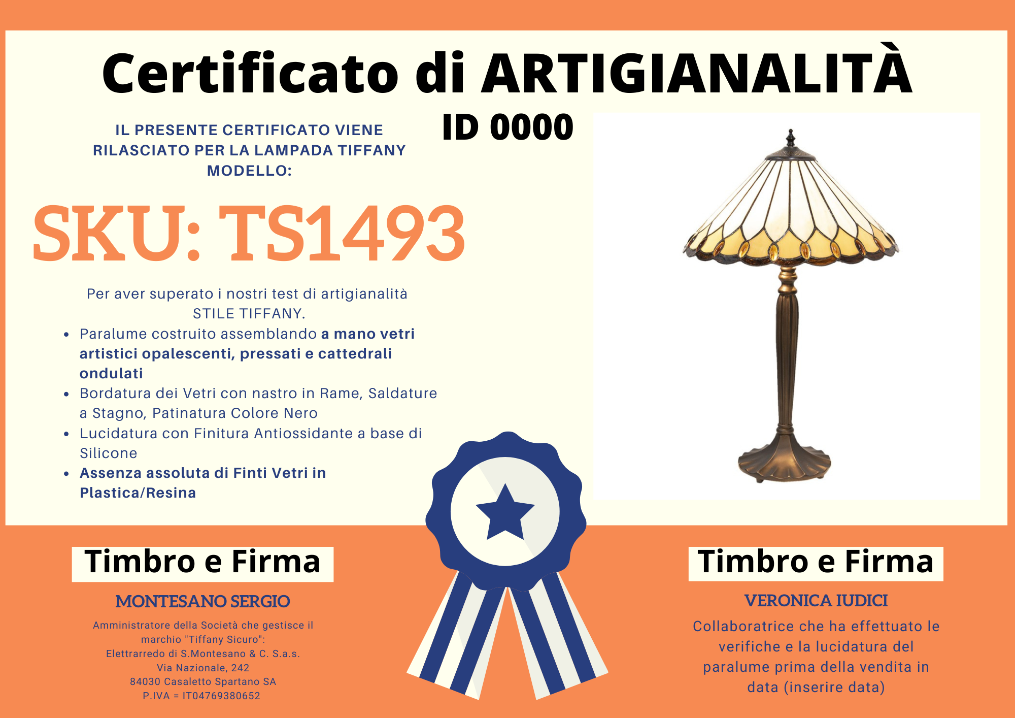 Lampada da Tavolo Tiffany Stile Classico, 40cm 6 Lampada da Tavolo Tiffany Stile Classico, certificato
