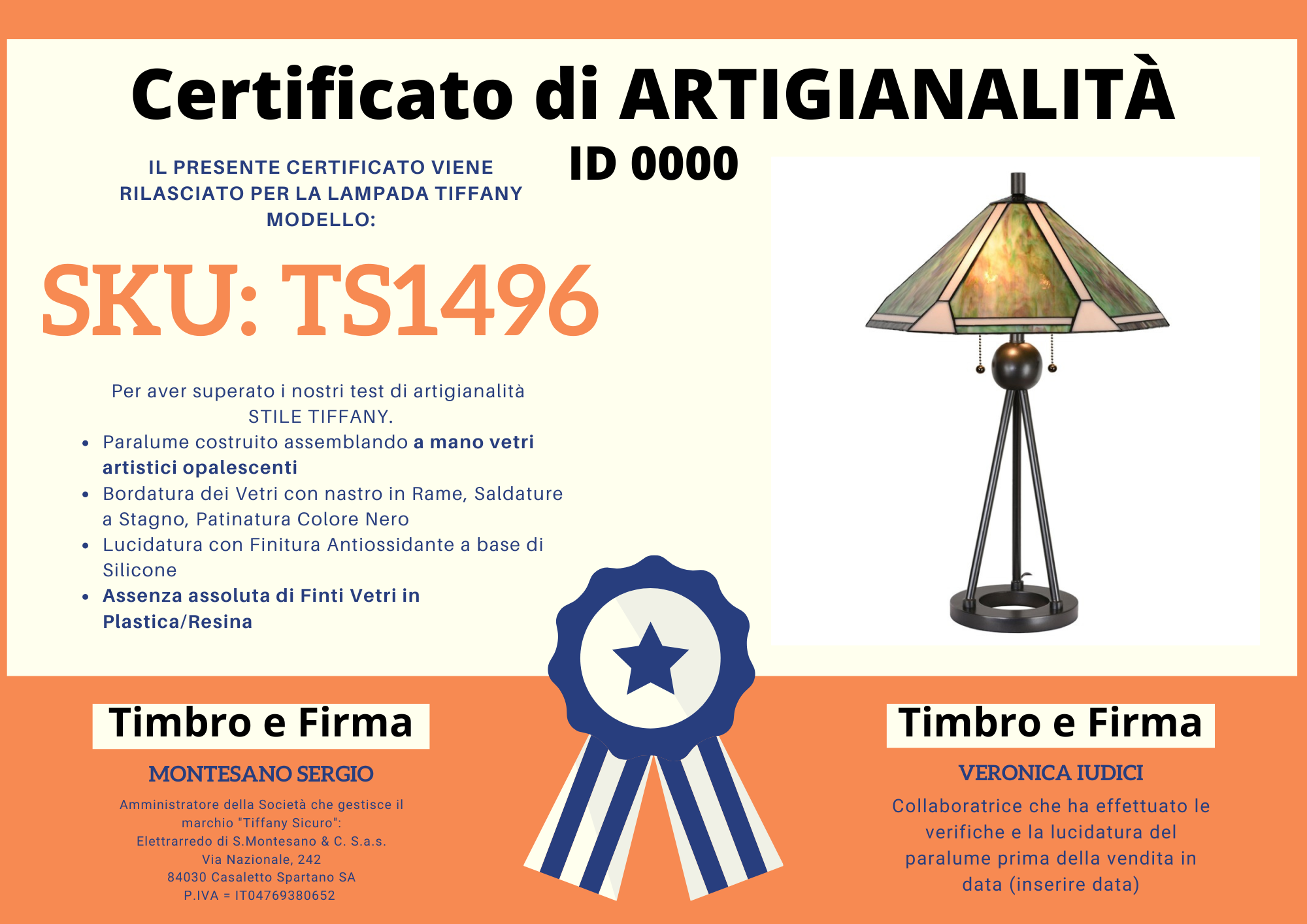 Lampada da Tavolo Tiffany Moderna Verde, certificato