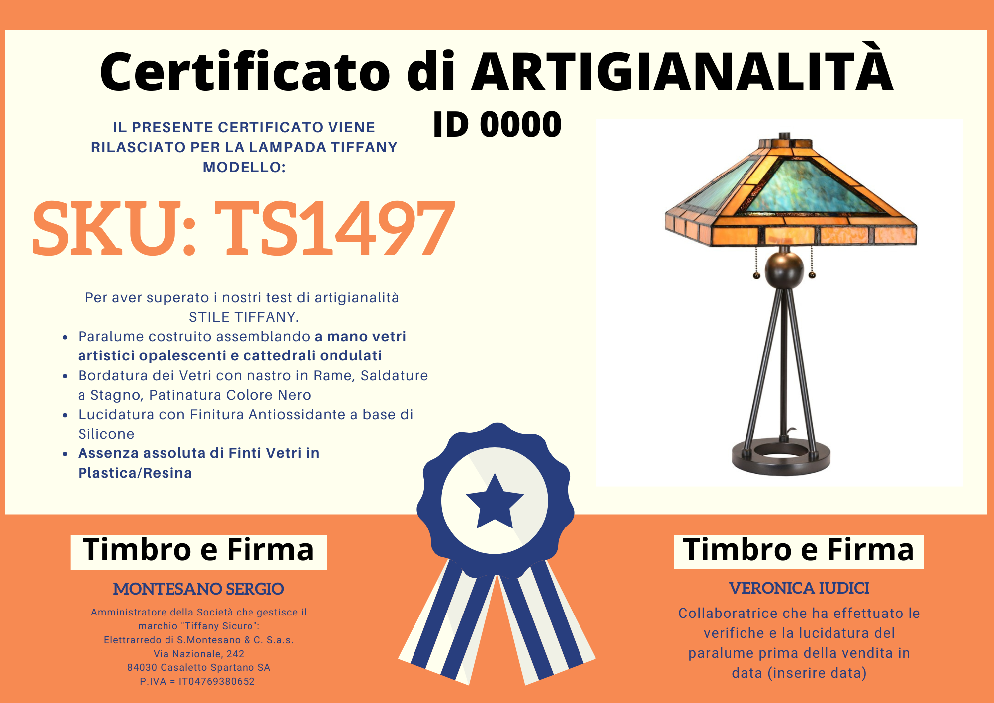 Lampada da Tavolo Tiffany Moderna Piramide, certificato
