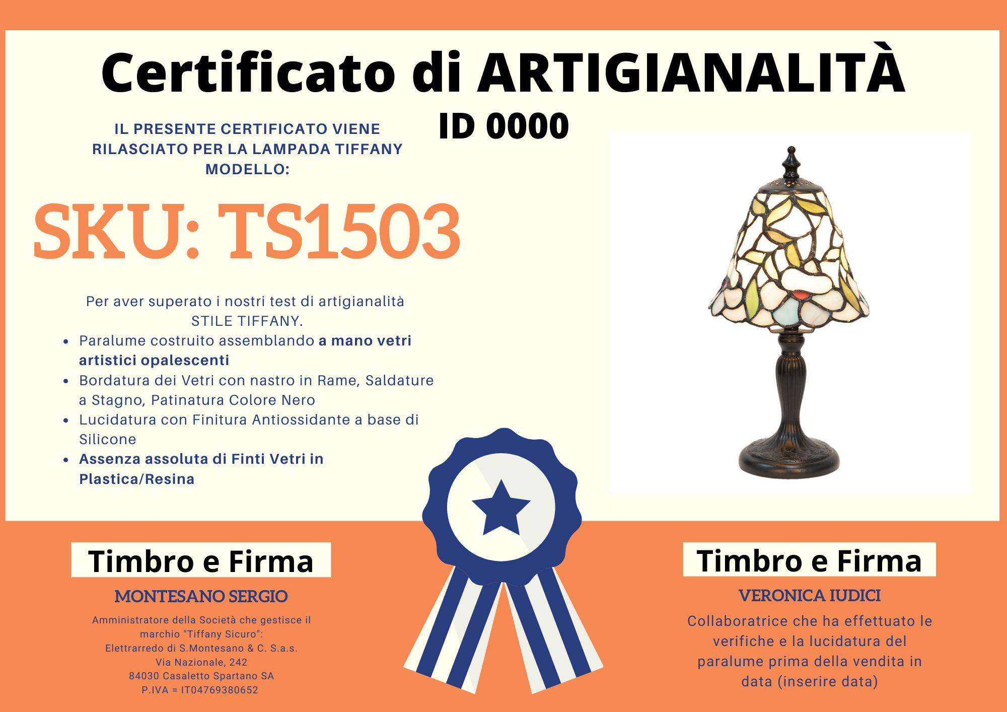 Abatjour Tiffany Fiori, certificato