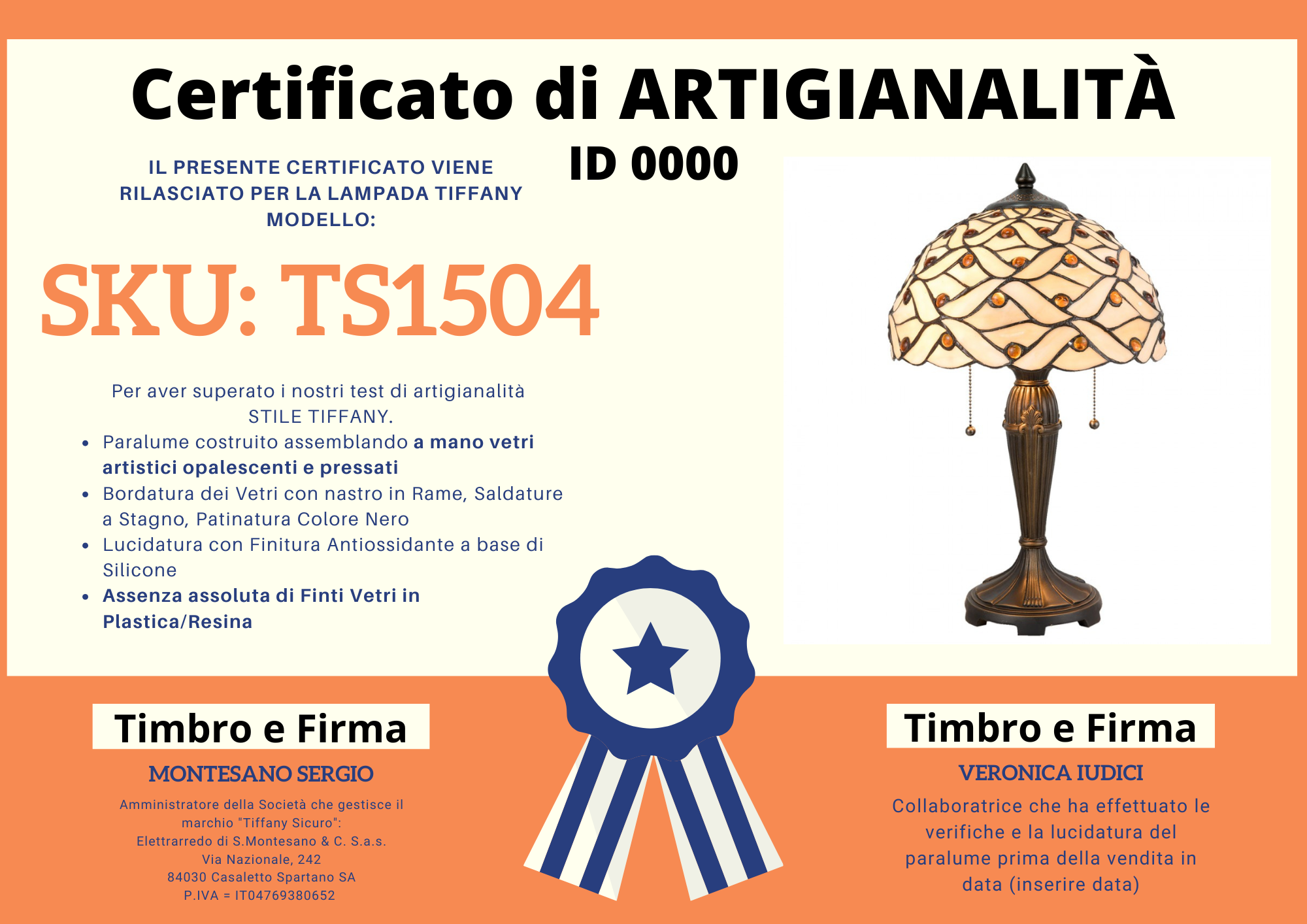 Lampada da Tavolo Tiffany Onde, certificato