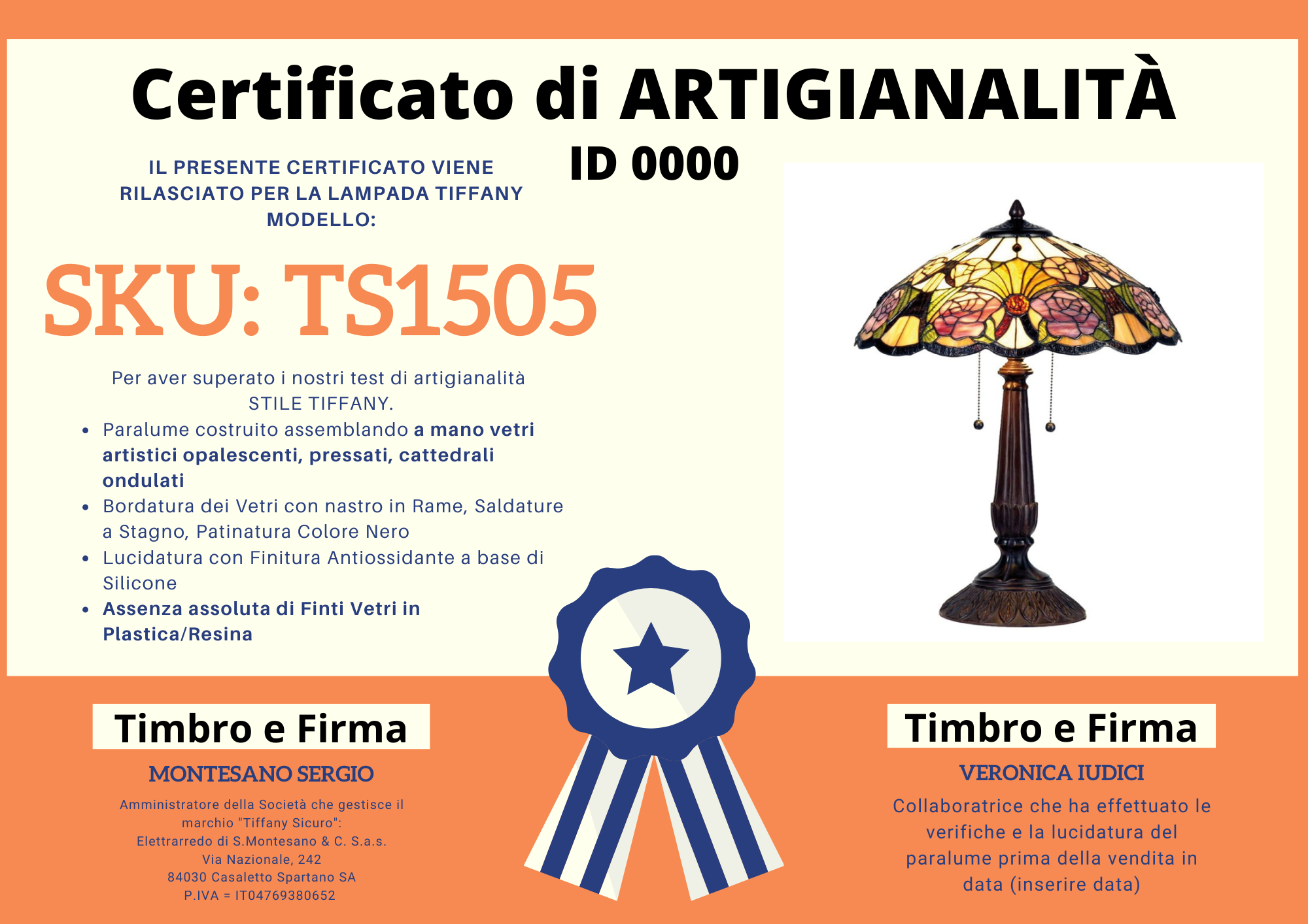 Lampada da Tavolo Tiffany Floreale con Rose, certificato