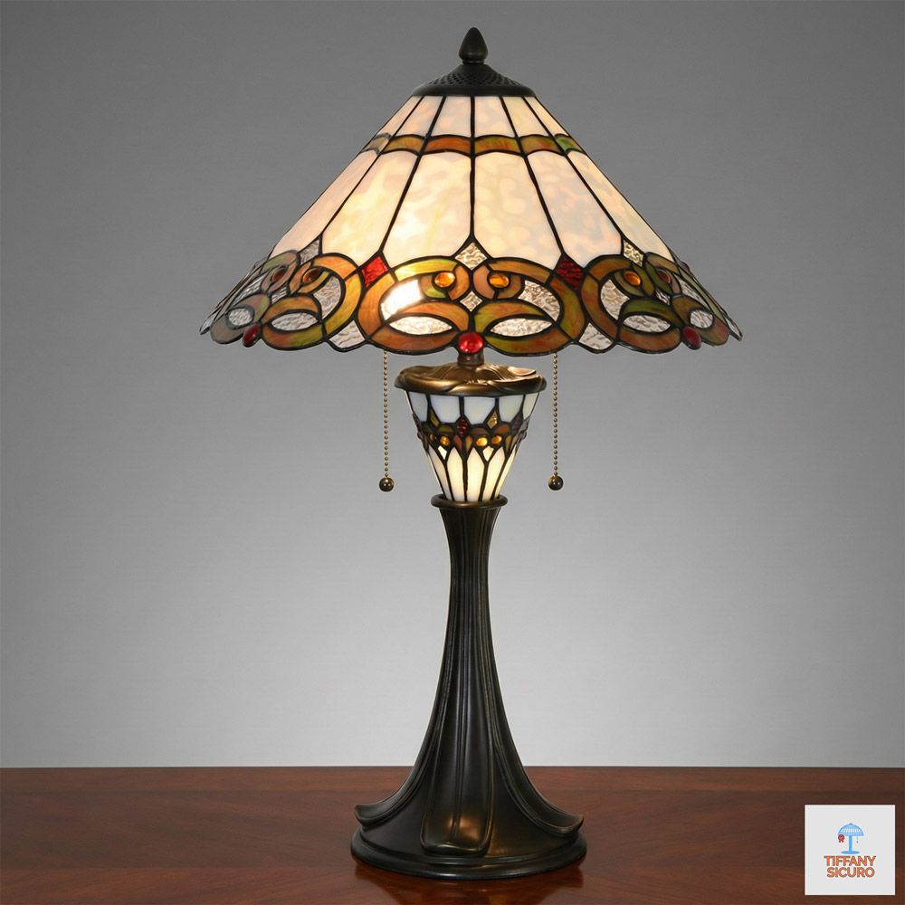 Lampada da Tavolo Tiffany Liberty Base Illuminata, 40cm 1 Lampada da Tavolo Tiffany Liberty Base Illuminata