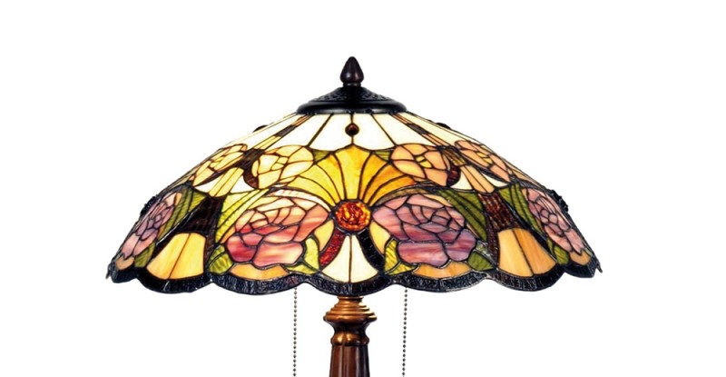 Lampada da Tavolo Tiffany Floreale con Rose, paralume tiffany