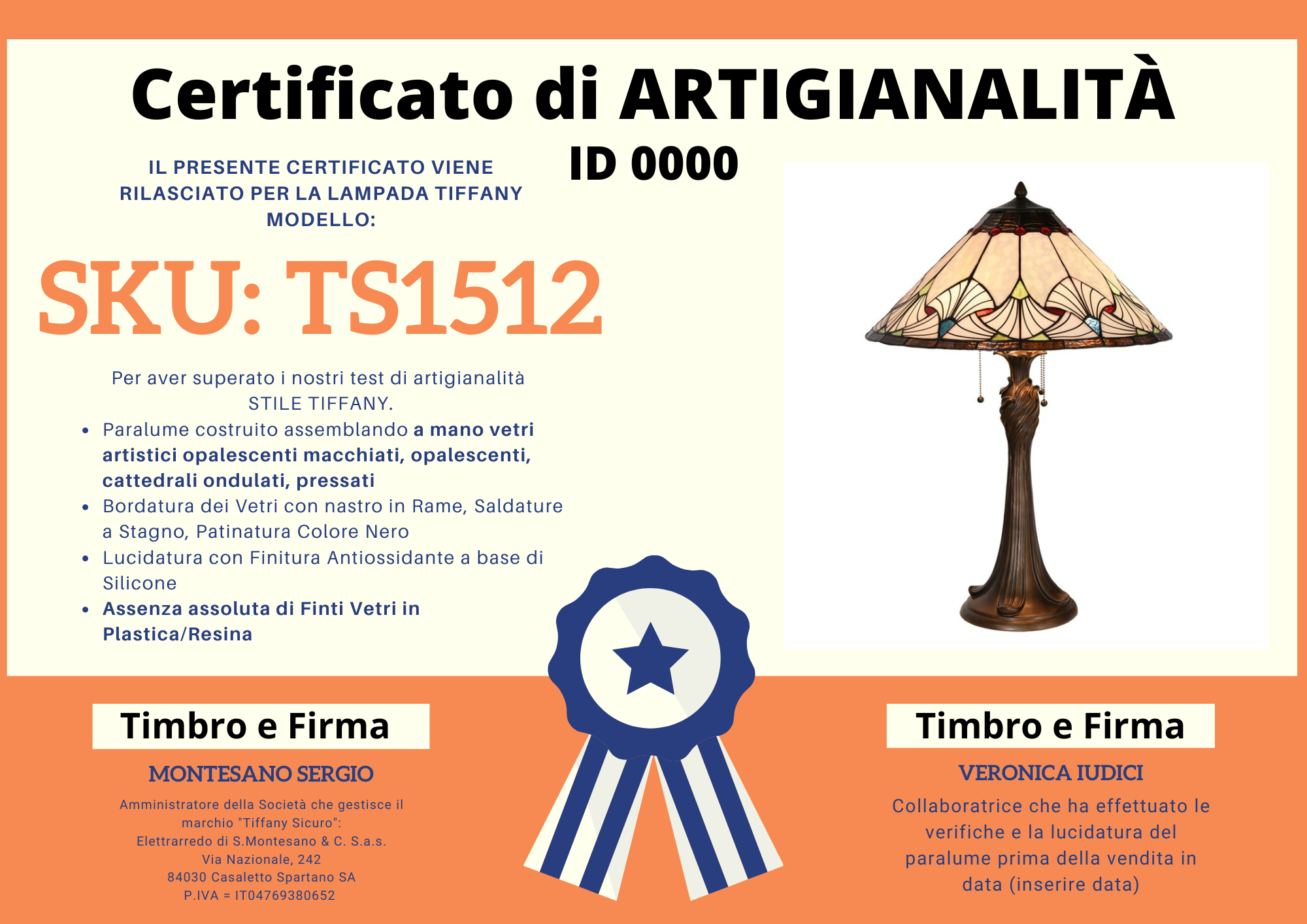 Lampada da Tavolo Tiffany in Stile Liberty, certificato