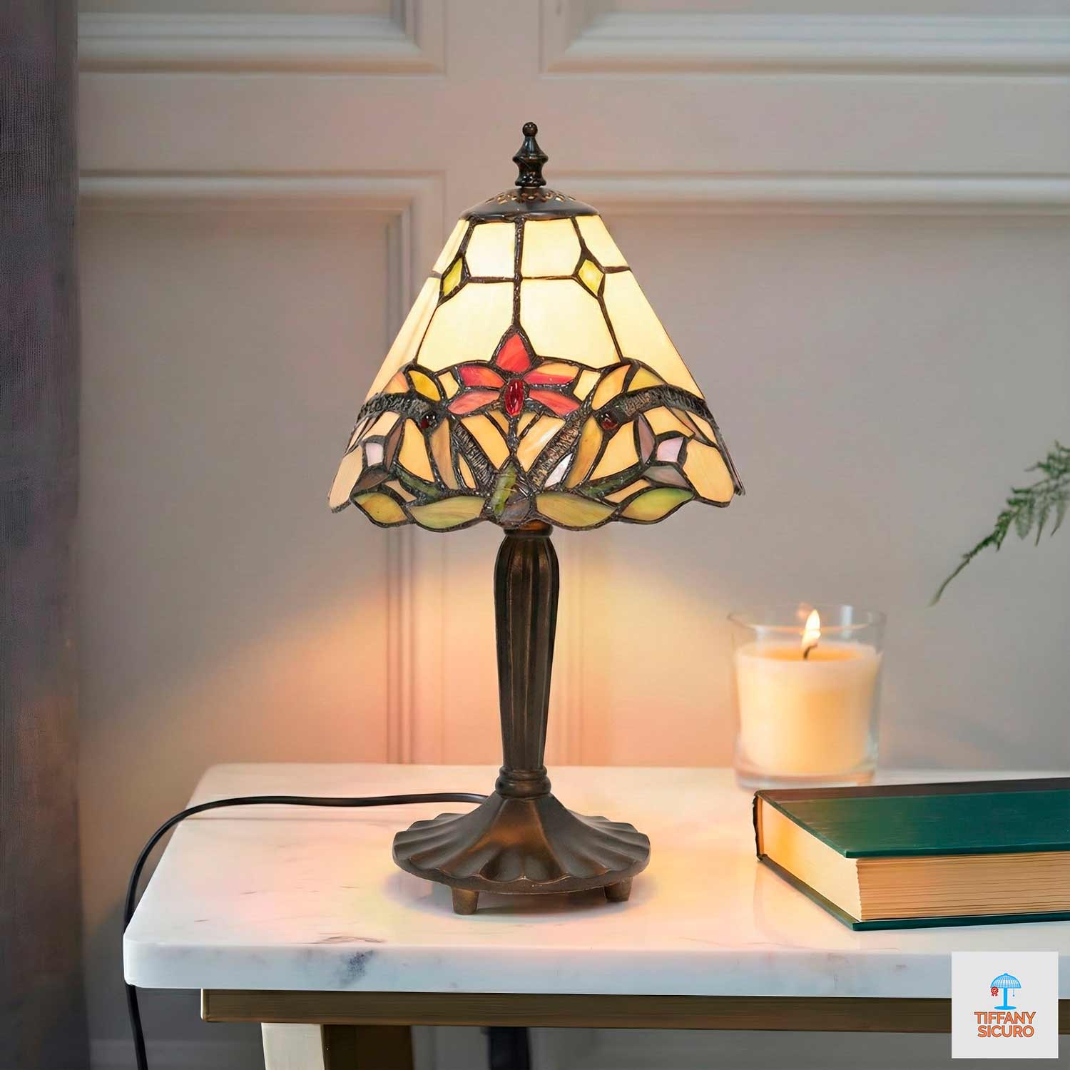 Lampada da Comodino Tiffany Autunnale, 20cm 1 Lampada da Comodino Tiffany Autunnale