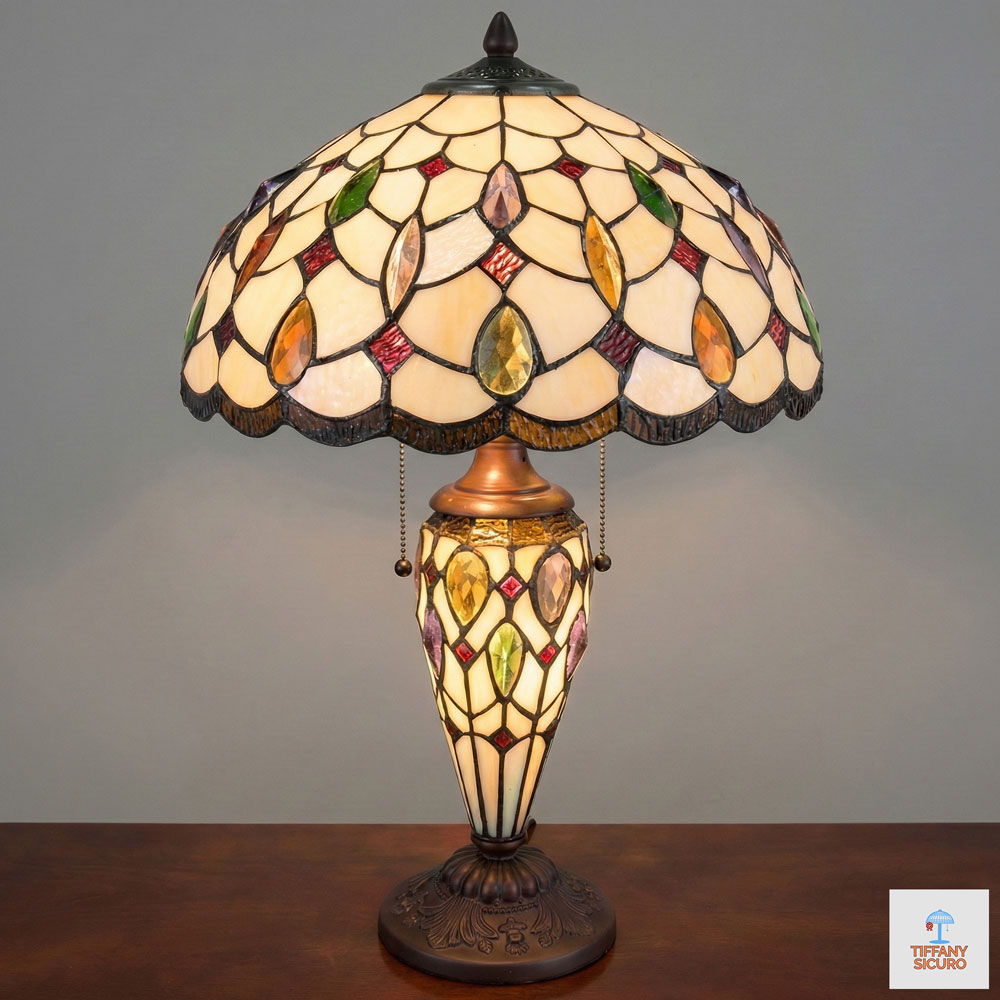 Lampada da Tavolo Tiffany Gocce Colorate, 40cm 1 Lampada da Tavolo Tiffany Gocce Colorate