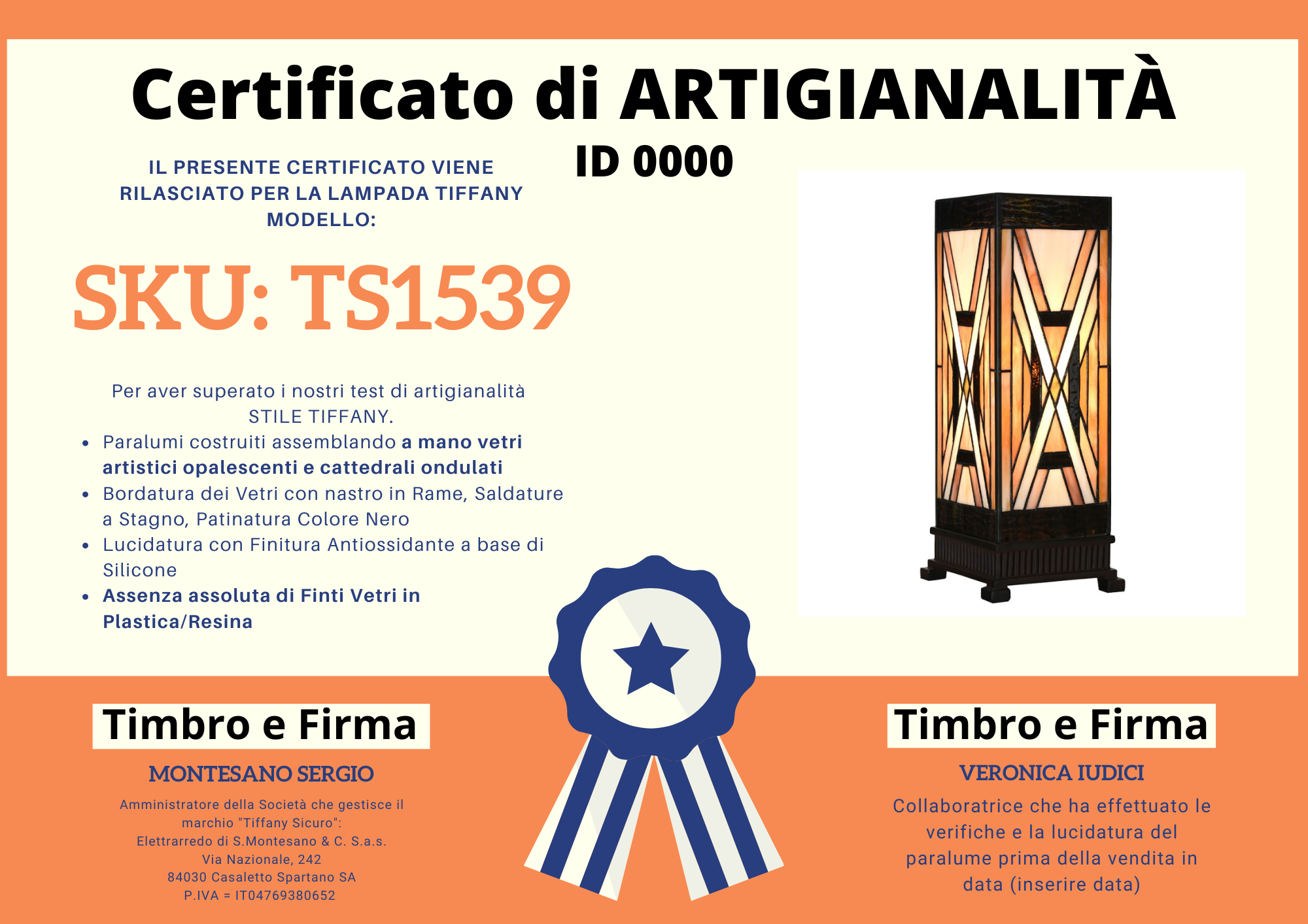 Lampada da Tavolo Tiffany Parallelepipedo Stile Art Deco, certificato