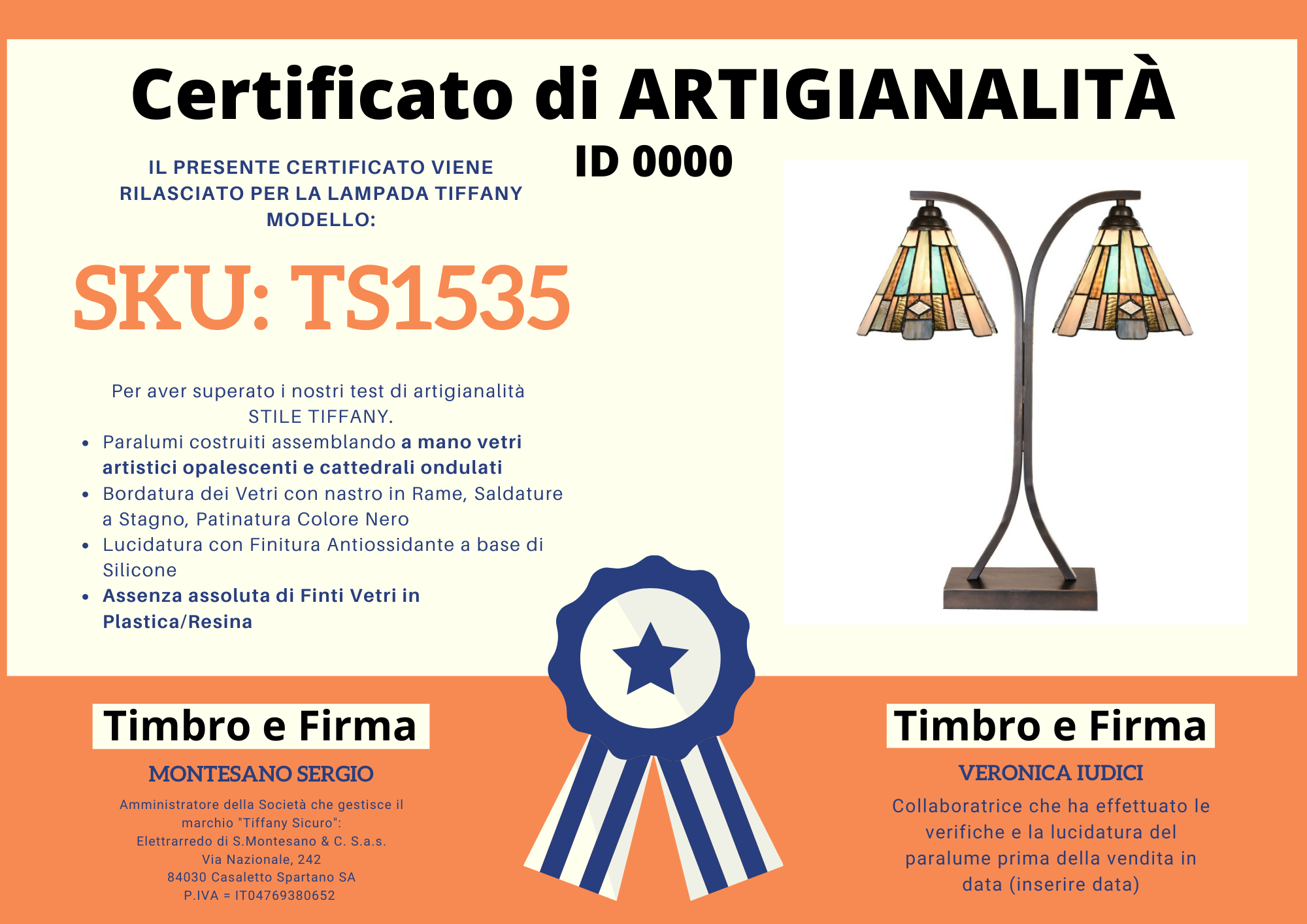 Lampada da Tavolo Tiffany Art Deco Due Bracci, certificato