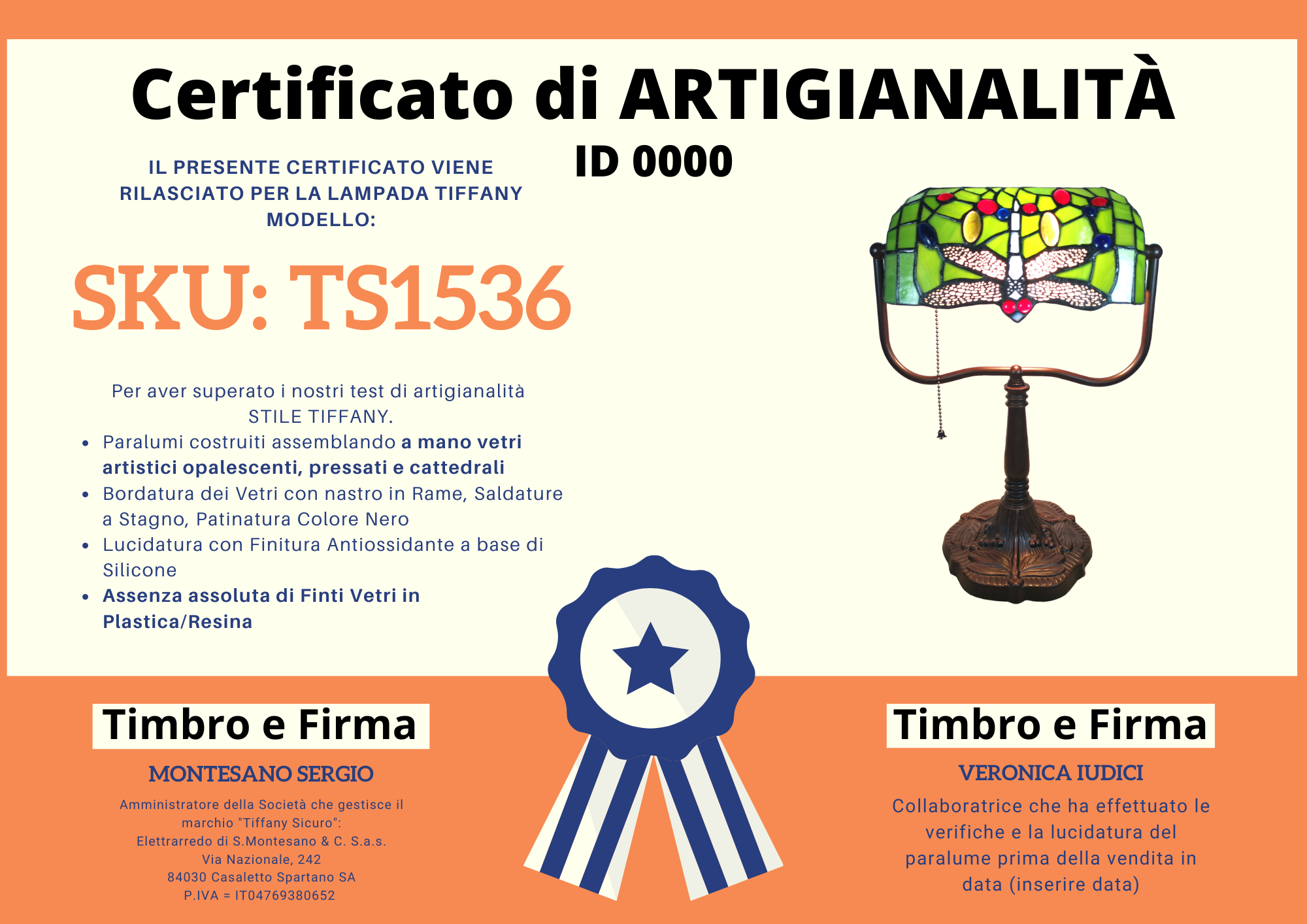 Lampada da Tavolo Tiffany Ministeriale Libellule, certificato