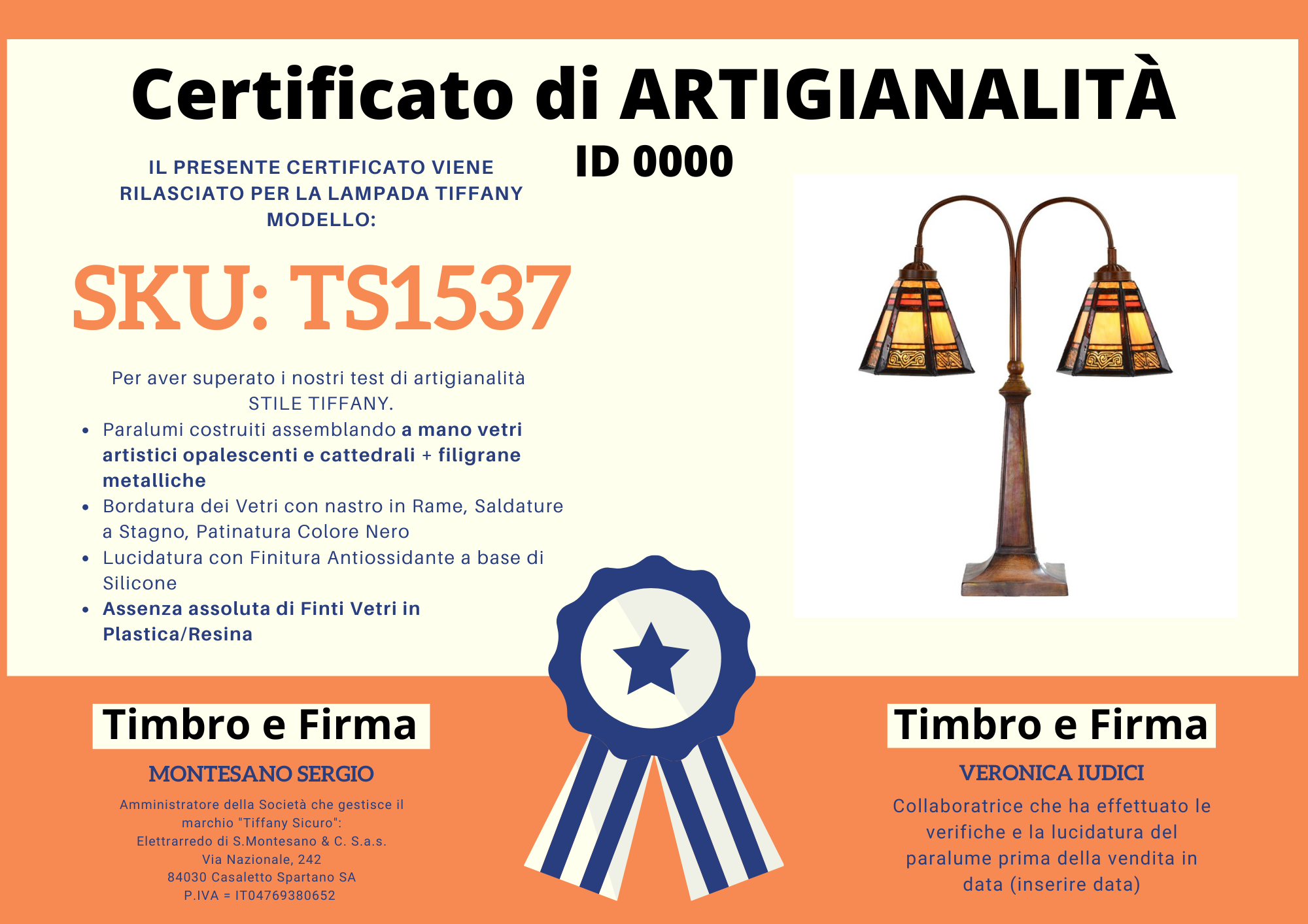 Lampada da Tavolo Tiffany Classica con Due Bracci, certificato