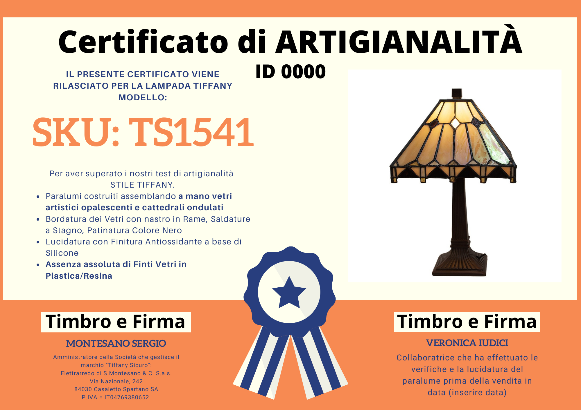 Lampada da Tavolo Tiffany in Stile Classico Art Deco, certificato