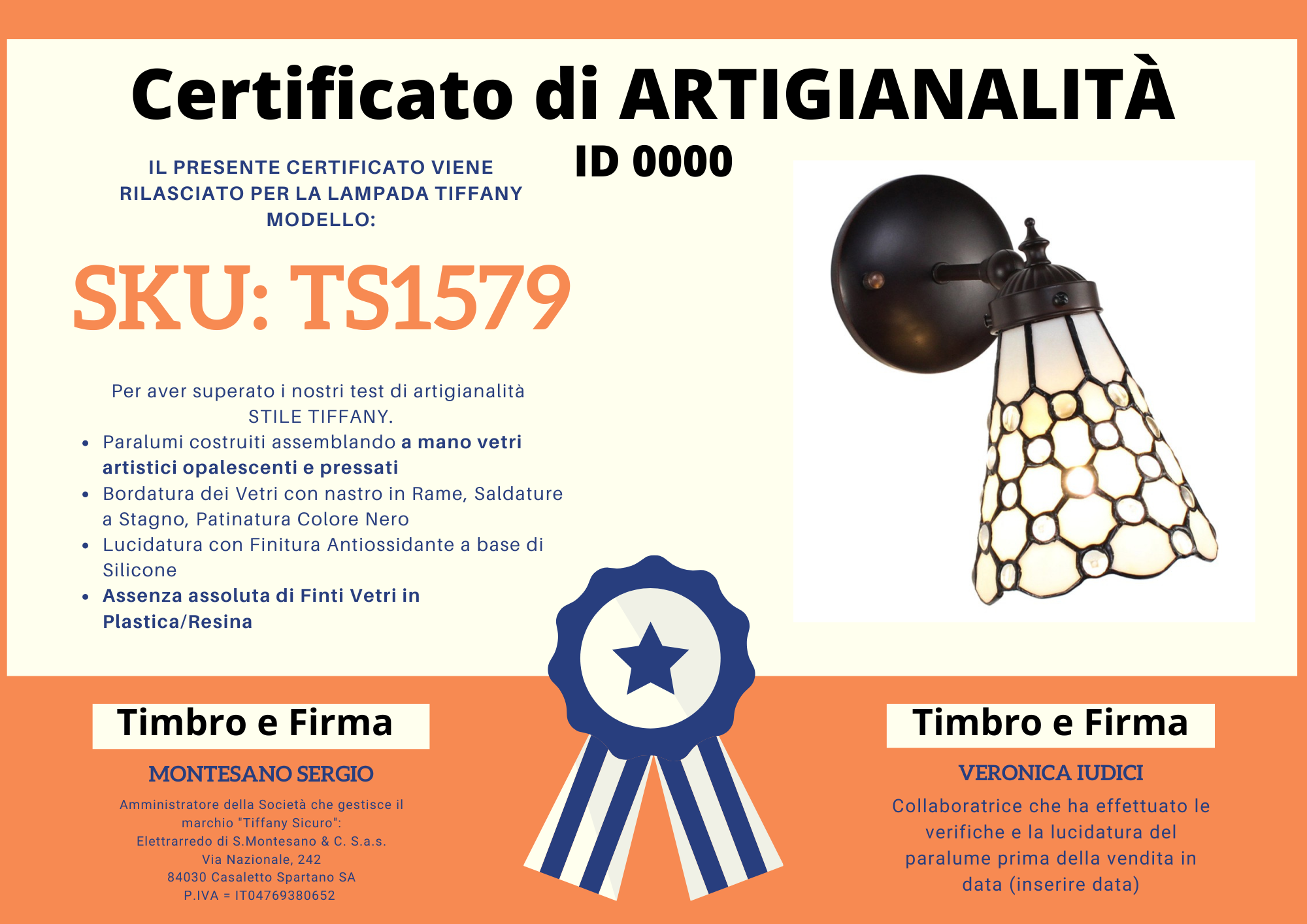 Faretto da Parete Tiffany Bianco, certificato